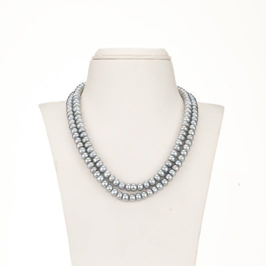 6.0-7.0mm Grey Button Freshwater Pearl Necklace Set - A Quality