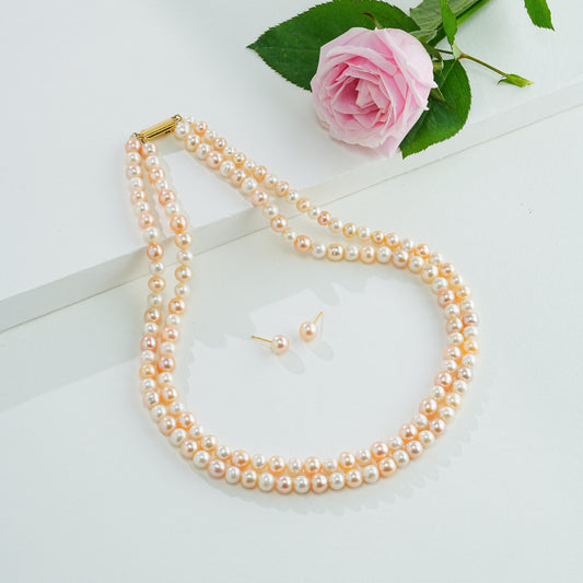 7.0-8.0mm Round Multicolor Freshwater Pearl Necklace Set - A Quality
