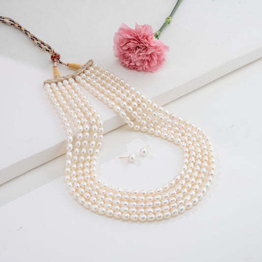 7.0-8.0mm White Drop Freshwater Pearl Necklace Set - A Quality