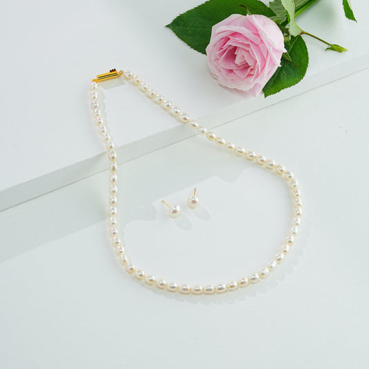7.0-8.0mm White Drop Freshwater Pearl Necklace Set - A Quality