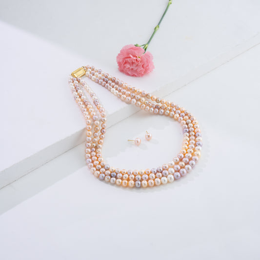 7.0-8.0mm Near Round Multicolor Freshwater Pearl Necklace Set - A Quality