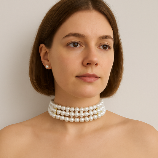 7.0-8.0mm Near Round White Freshwater Pearl Choker Set - AA Quality