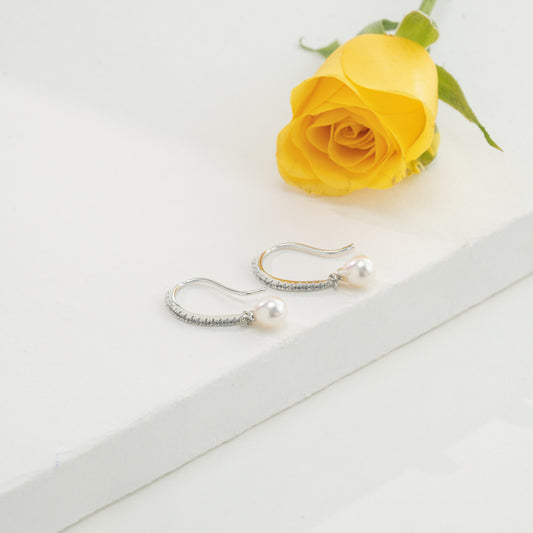 Opaque White Stone Pearl Hanging Earrings