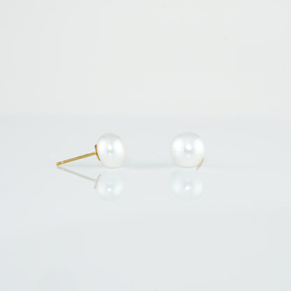 White Button Pearl Stud Earrings