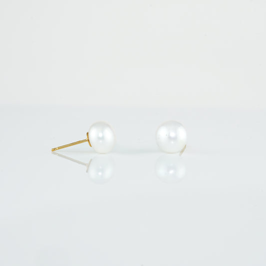 White Button Pearl Stud Earrings