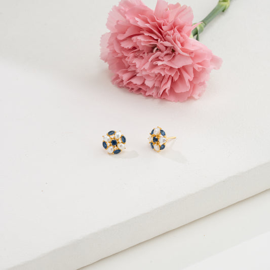 Swan Blue Stone Pearl Stud Earrings