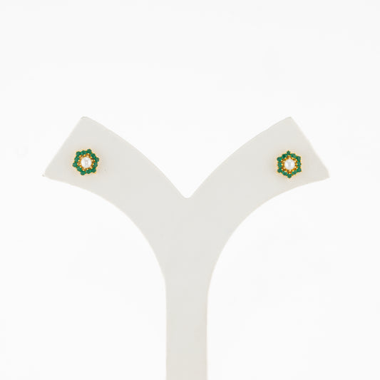 Brilliant Green Stone Pearl Stud Earrings