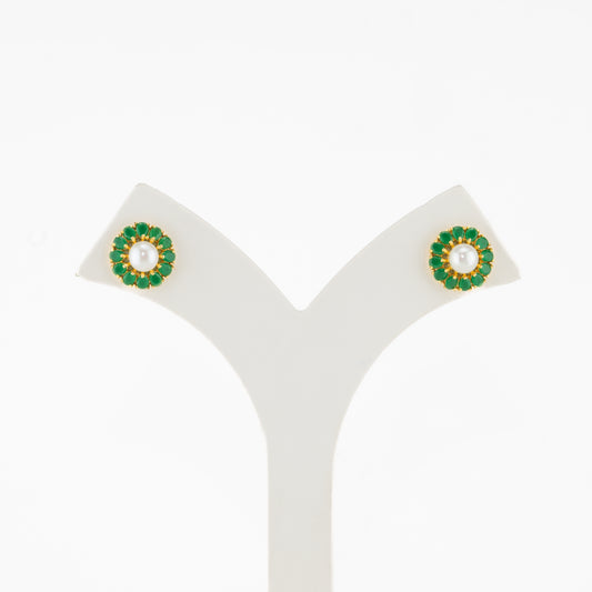 Precious Green Pearl Stud Earrings