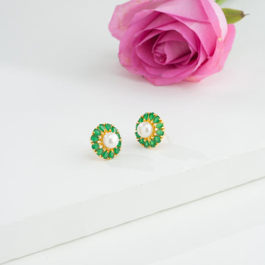 Precious Green Pearl Stud Earrings