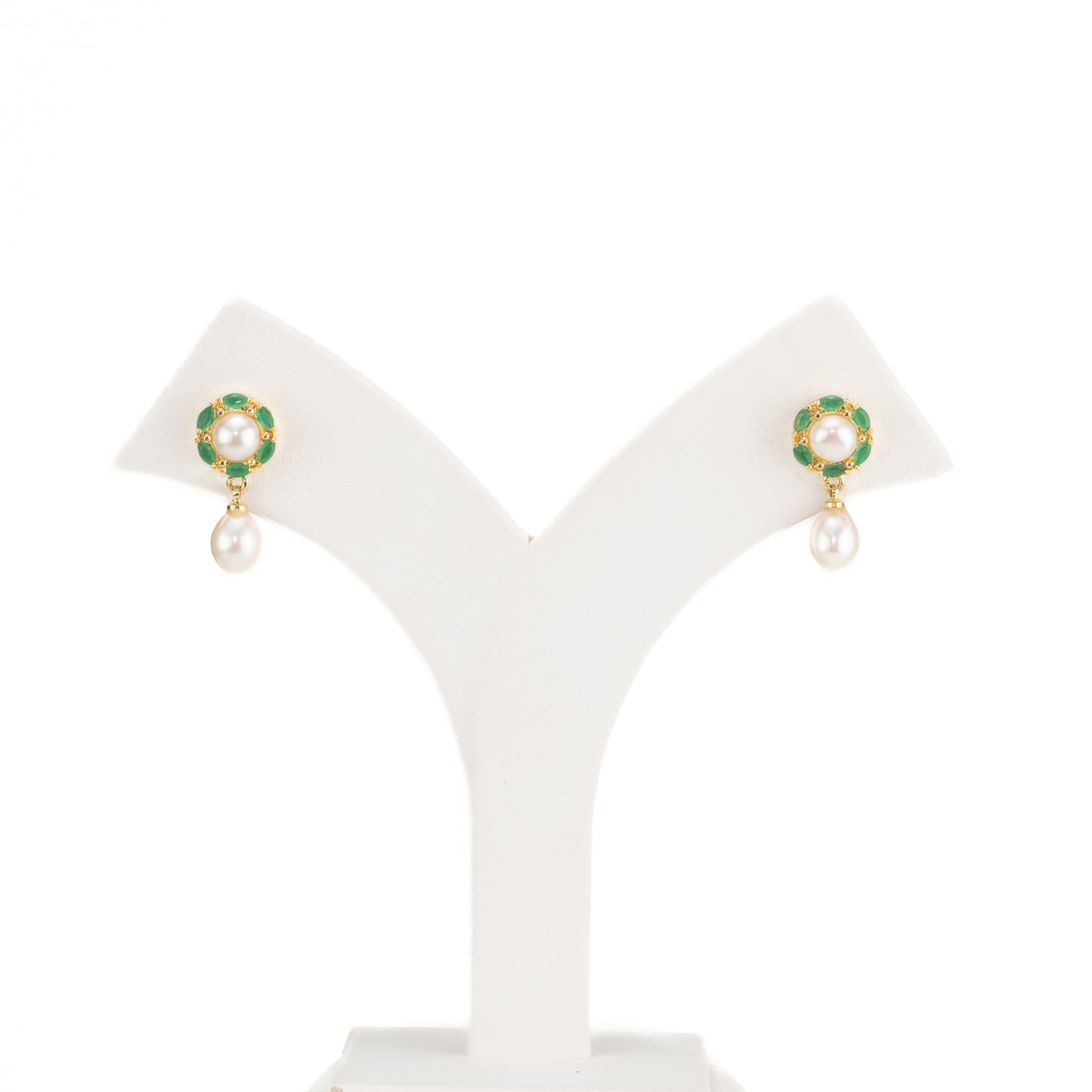Fashionable Green Stone Freshwater Pearl Stud Earrings