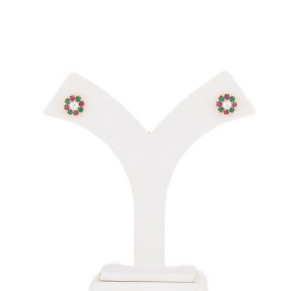 Floral Red Green Multicolor Pearl Stud Earrings