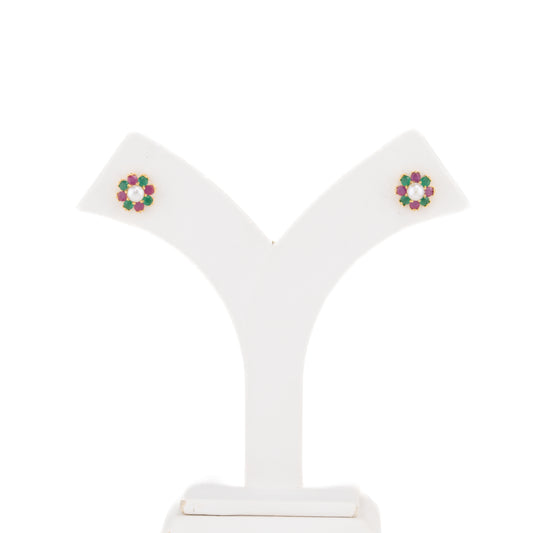 Floral Red Green Multicolor Pearl Stud Earrings