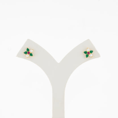 Intriguing Red Green Pearl Stud Earrings