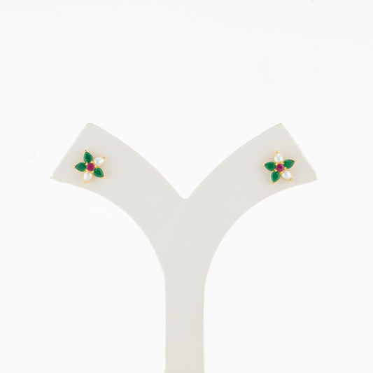 Intriguing Red Green Pearl Stud Earrings