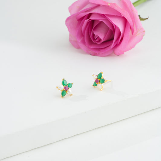 Intriguing Red Green Pearl Stud Earrings