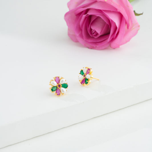 Stunning Red Green Multicolor Pearl Stud Earrings