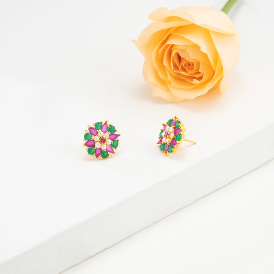 Graceful Red Green Multicolor Pearl Studs Earrings