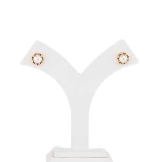 Modern Red Green Pearl Studs Earrings