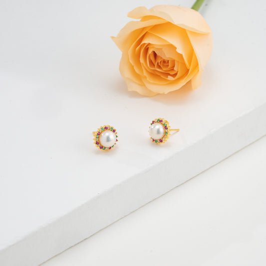 Modern Red Green Pearl Studs Earrings