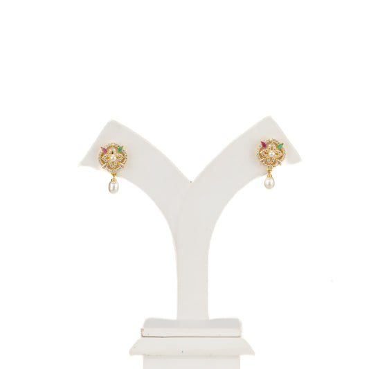 Decorative Red Green Stone Mix Freshwater Pearl Earring