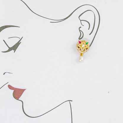 Decorative Red Green Stone Mix Freshwater Pearl Earring