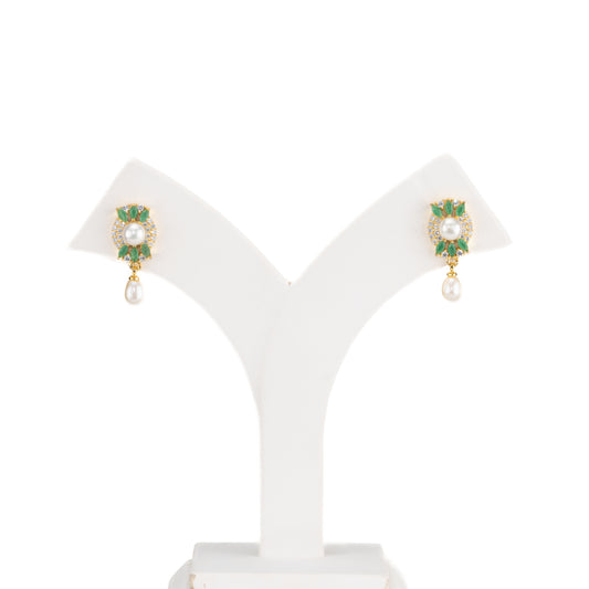 Twinkling Green Mix Hanging Pearl Studs Earrings