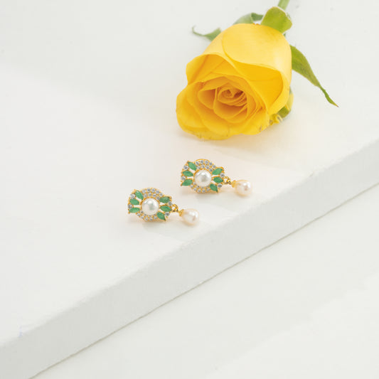Twinkling Green Mix Hanging Pearl Studs Earrings