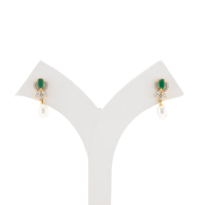 Premium Green Stone Pearl Drop Earrings