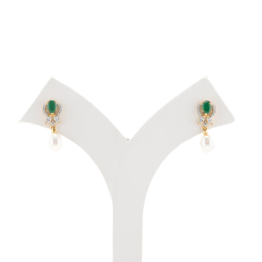 Premium Green Stone Pearl Drop Earrings