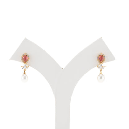 Classy Pink Stone Drop Pearl Earrings
