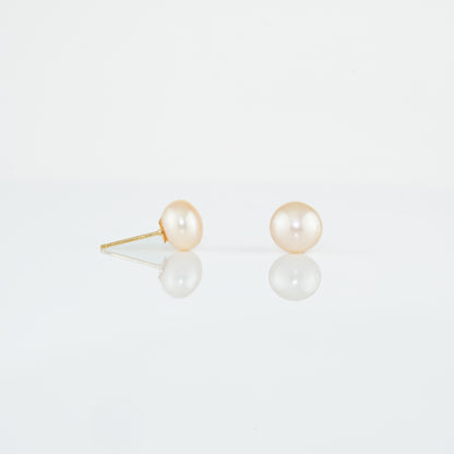 Pink Button Pearl Stud Earrings