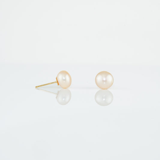Pink Button Pearl Stud Earrings