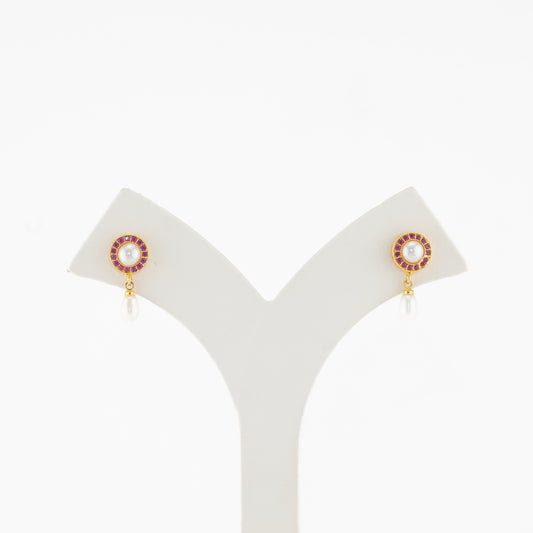 Adorable Red Stone Pearl Stud Earrings