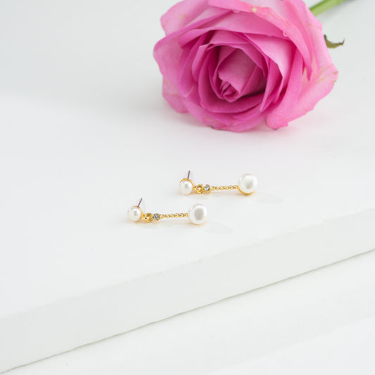 Sparkly Pearl Stud Hanging Earrings