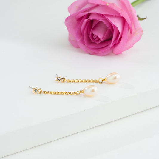 Lovely Pink Drop Pearl Hangings Earrings
