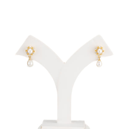 Delicate White Drop Freshwater Pearl Studs Earring