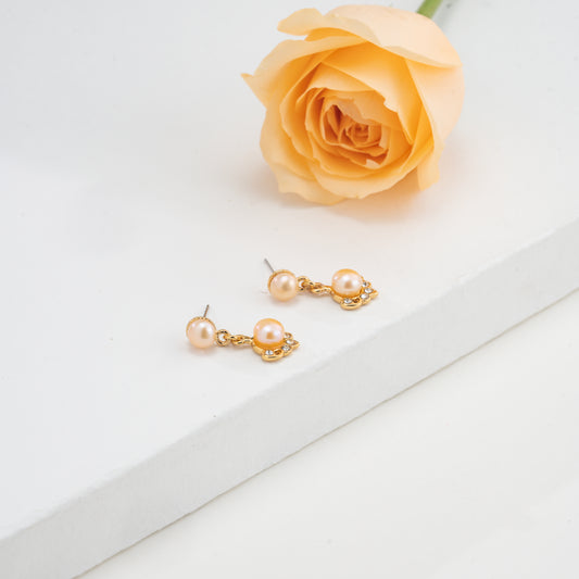 Exquisite Pink Pearl Hanging Studs Earrings