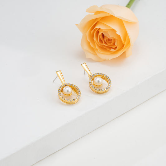 Shimmering White Hanging Pearl Studs Earrings