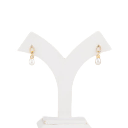 Classic White Drop Pearl Hanging Studs Earrings