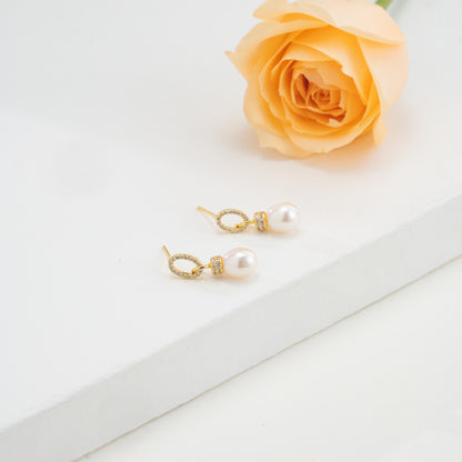 Classic White Drop Pearl Hanging Studs Earrings