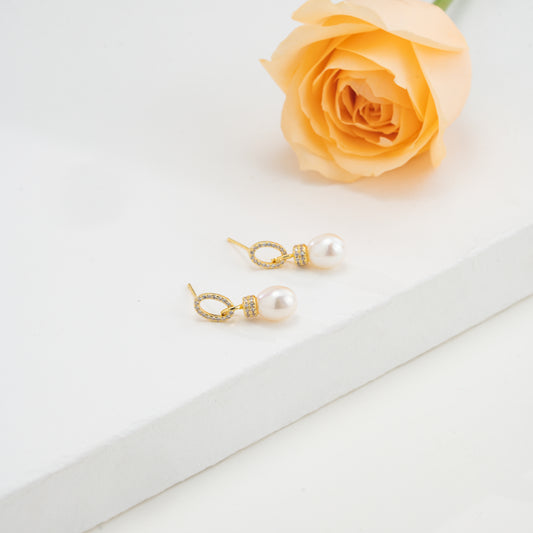 Classic White Drop Pearl Hanging Studs Earrings