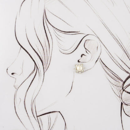 Grace White Stone Pearl Stud Earrings
