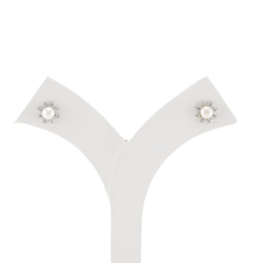 Grace White Stone Pearl Stud Earrings