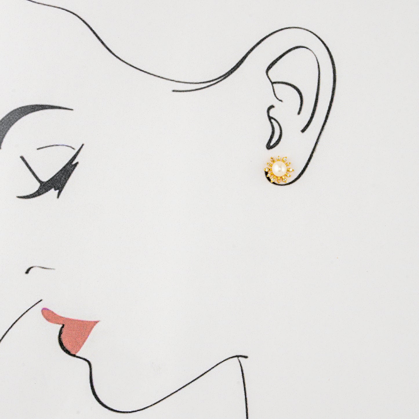 Striking White Stone Pearl Stud Earrings