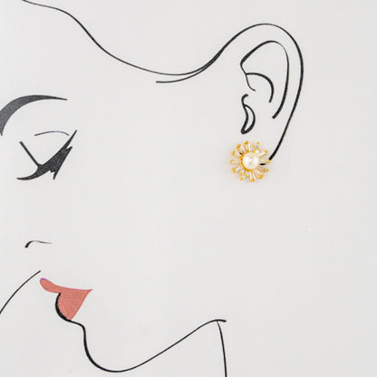 Glamour White Stone Pearl Stud Earrings