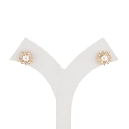 Glamour White Stone Pearl Stud Earrings