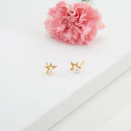 Precious White Stone Pearl Stud Earrings
