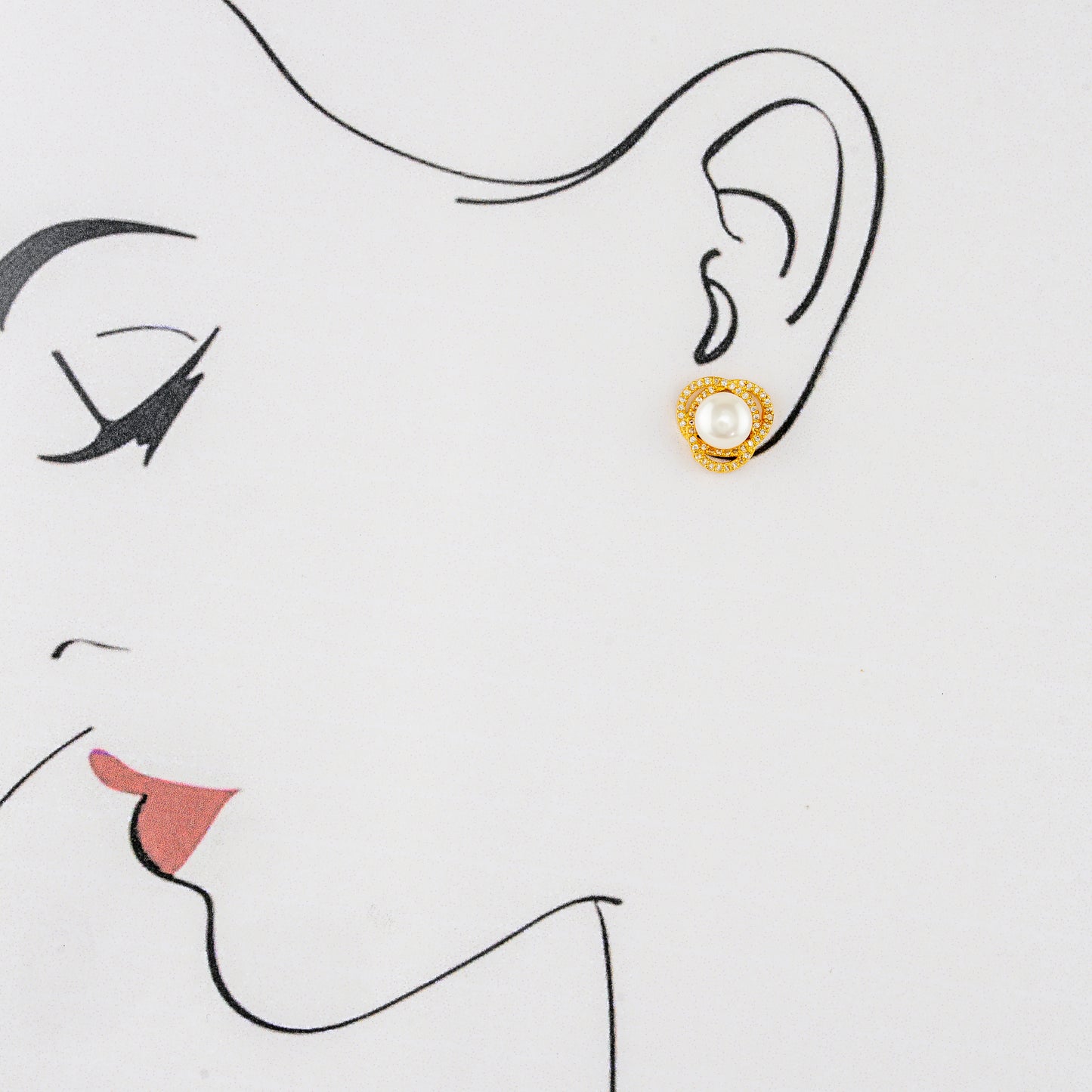 Perfection White Stone Pearl Stud Earrings