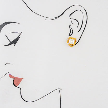 Perfection White Stone Pearl Stud Earrings
