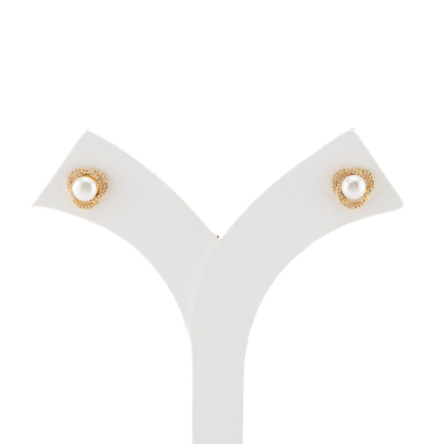 Perfection White Stone Pearl Stud Earrings